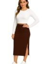 Women's Elastic Waist Pencil Bodycon Midi Skirt - Women's Imported Stretchable Skirt Elastic Waist Stretch Bodycon with Calf Length