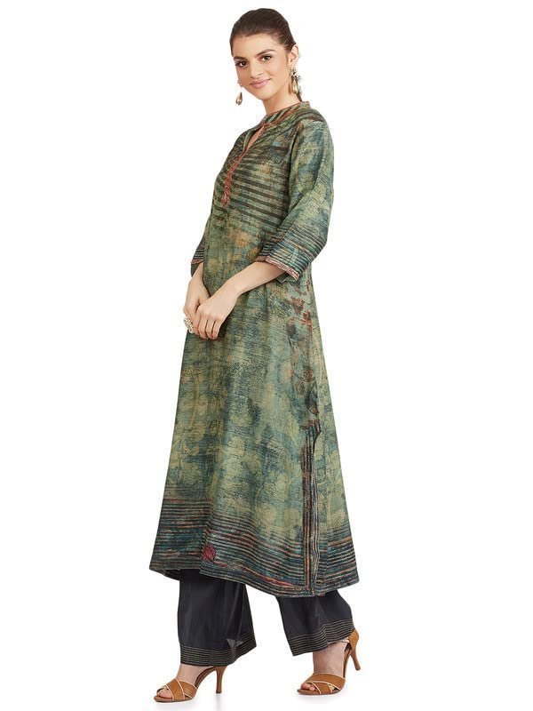 Green Cyan Banarasi Kurta Bottom Set - Image 5