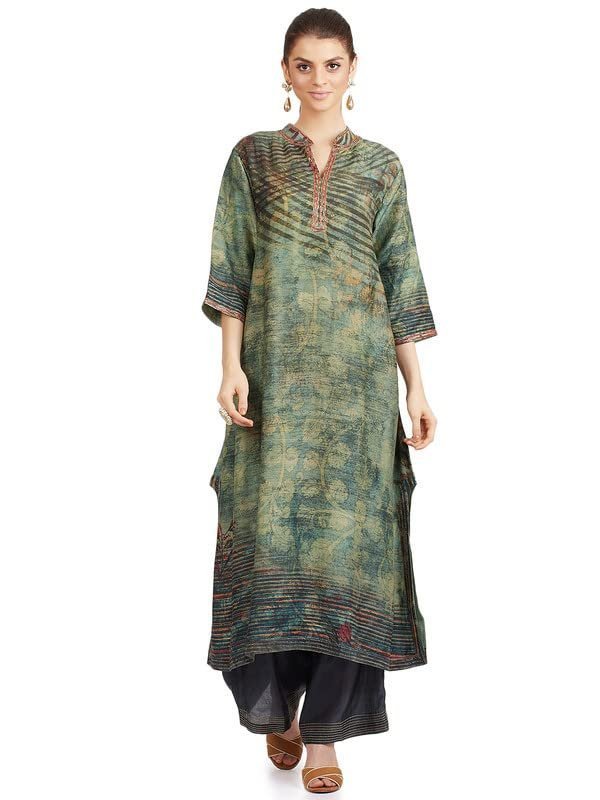 Green Cyan Banarasi Kurta Bottom Set