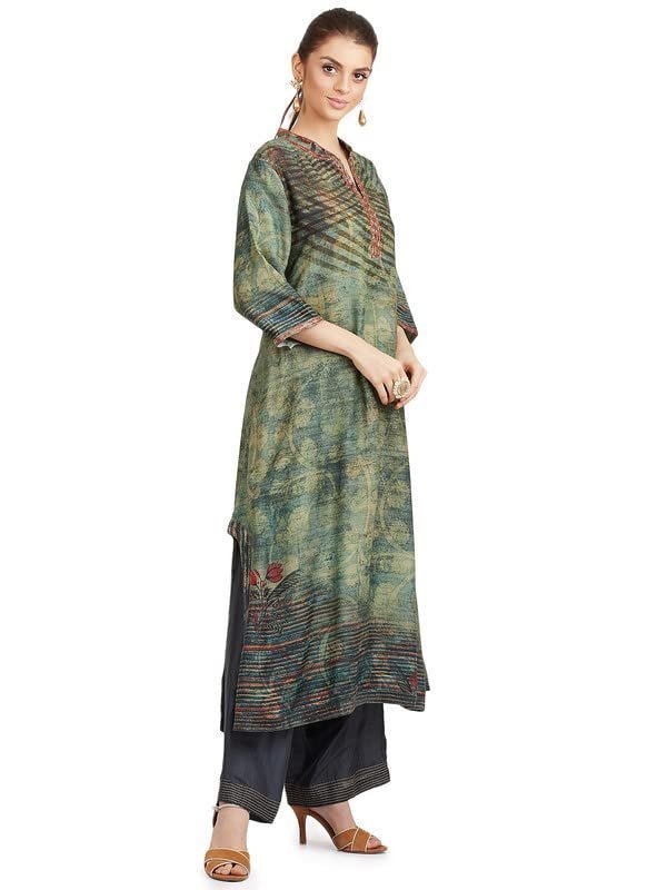 Green Cyan Banarasi Kurta Bottom Set - Image 4