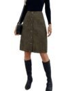 Women's High Waist Button Front Corduroy Midi Skirt Casual Skirts