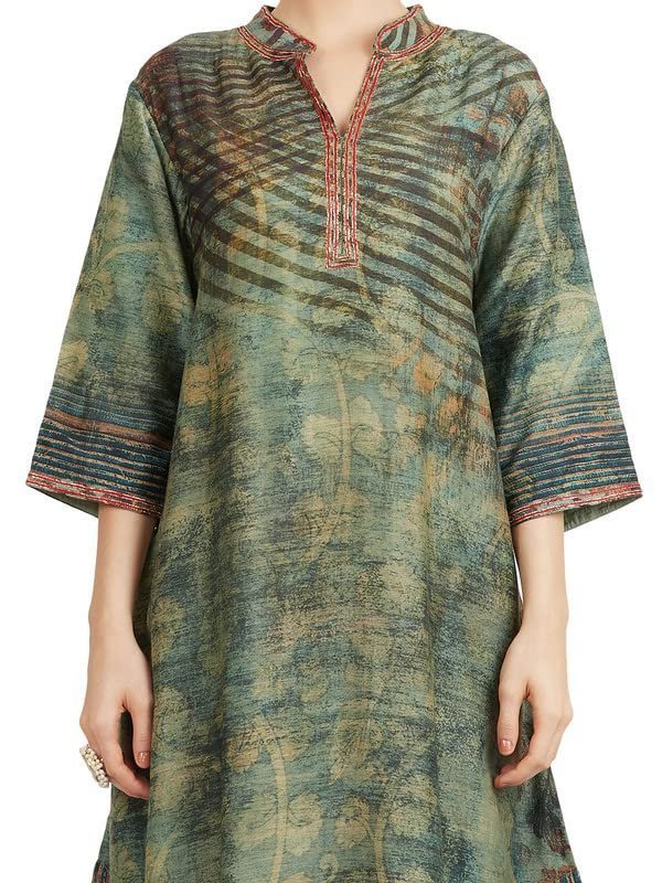 Green Cyan Banarasi Kurta Bottom Set - Image 2