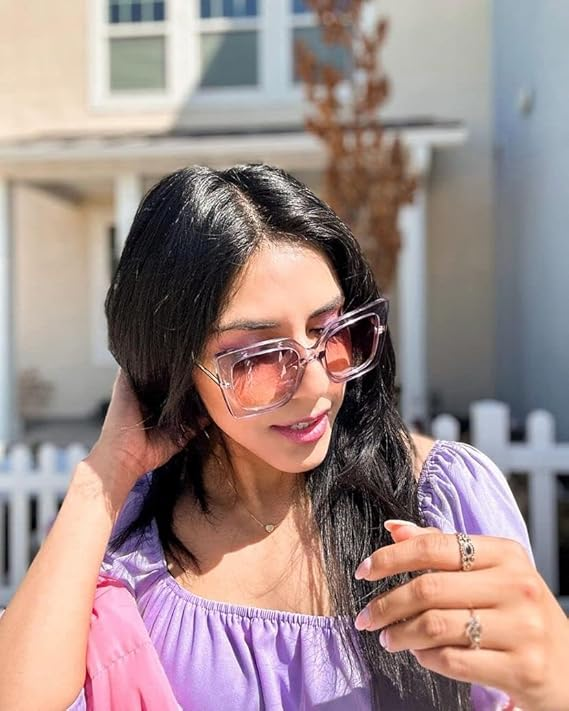 Karsaer Sunglasses Womens Trendy, Oversized Square Shades, Pearl Inlay Cat Eye Frame UV400 Protection E1051 - Image 5