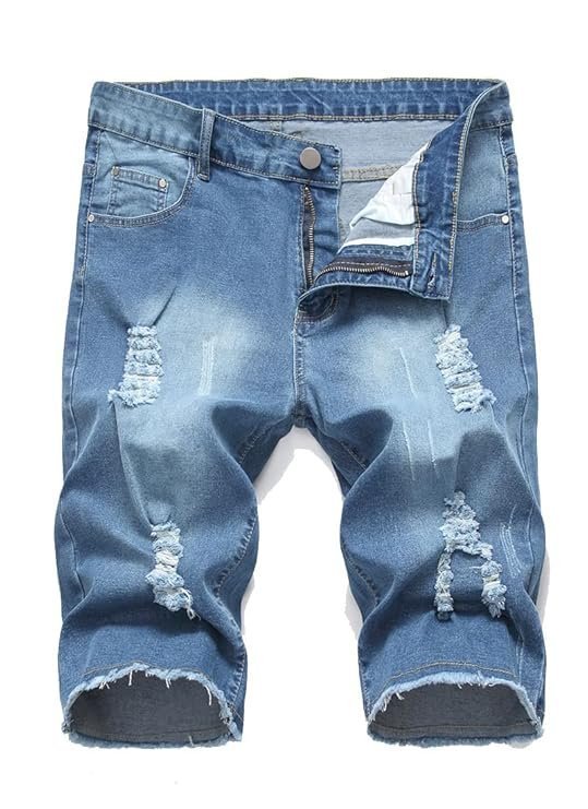 Litteking Men's Ripped Jean Shorts Casual Distressed Denim Shorts Summer Short Pants with Pockets