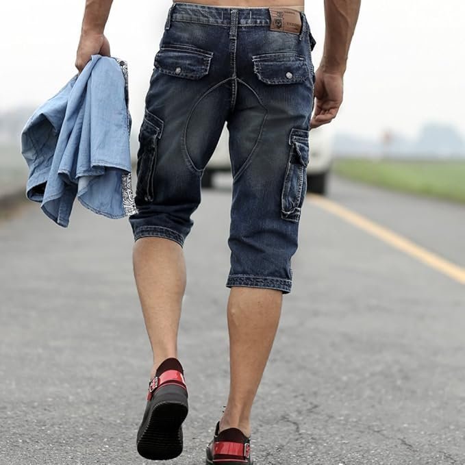 Idopy Men`s Cargo Denim Biker Jeans Shorts With Zippers - Image 3