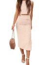 Women's 2 Piece Summer Outfits Crewneck Tank Tops Split Bodycon Midi Skirt Set