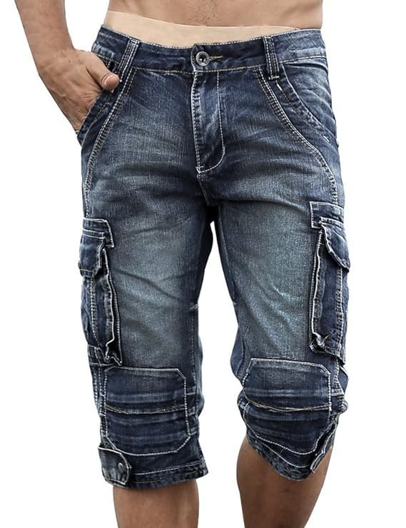 Idopy Men`s Cargo Denim Biker Jeans Shorts With Zippers