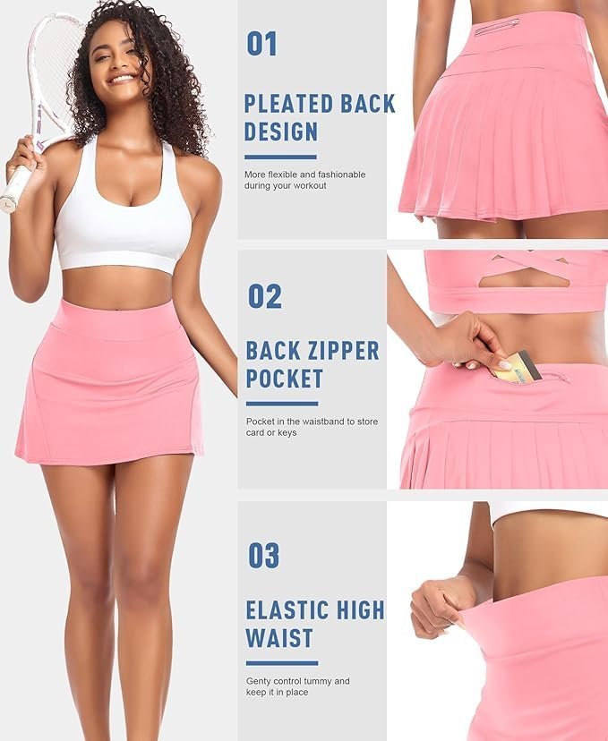 Pleated Tennis Skirts for Women High Waisted Athletic Golf Skorts with Pockets Shorts Running Workout Clothes, Light Pink, Small - Image 4