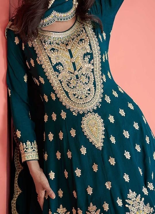 Miss Ethnik Women's Pink Vichitra Silk Stitched Top With Stitched Vichitra Silk Bottom and Vichitra silk Dupatta Full Sleeve Embroidered Straight Kurta - Image 2