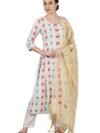 Aurelia Women’s Abstract Printed Flared Kurta Set with Trouser and Dupatta for Women