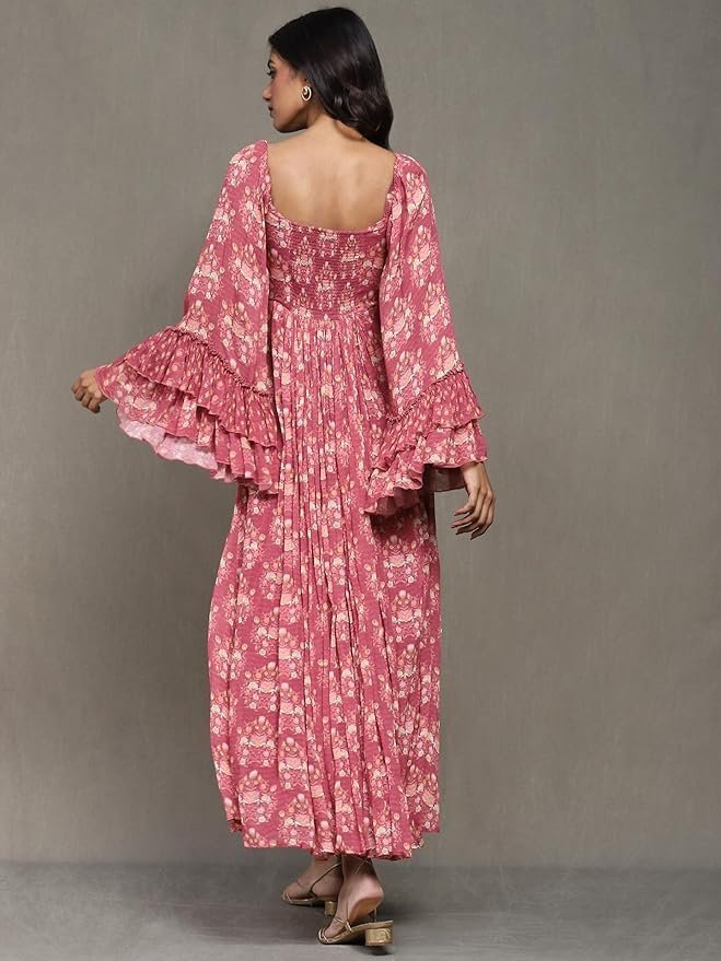 Ritu Kumar Pink Block Print Long Dress - Image 3