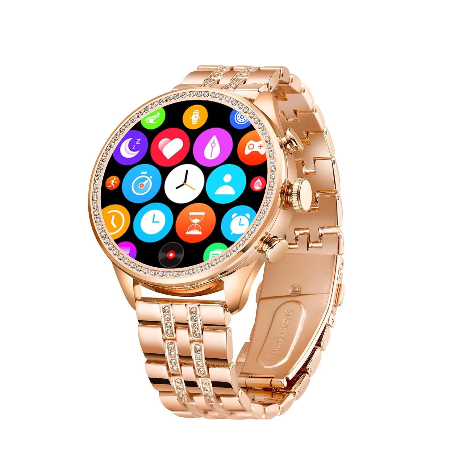 GameSir Gen 9 Smart Watch Rose Gold Chain Strap 1.69" AMOLED Display IP67 Waterproof High Resolution Bluetooth Calling 100+Sports Mode SPO2, Gifting Watch Luxury Round Dial Smartwatch for Men & Women
