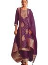 Janasya Women's Organza Jacquard Straight Kurta Set