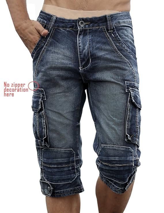 Idopy Men`s Cargo Denim Biker Jeans Shorts With Zippers - Image 5