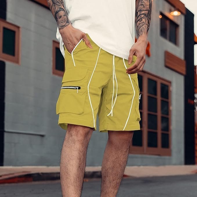 Men's Shorts Fashion Men's Pure Color Casual Straight Tooling Wind Cropped Trousers - Image 5