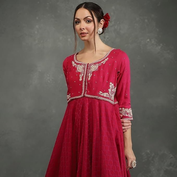 BIBA Women Bal Silk Chanderi Floral Anarkali Suit Set - Image 3