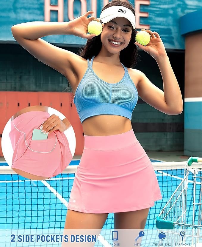 Pleated Tennis Skirts for Women High Waisted Athletic Golf Skorts with Pockets Shorts Running Workout Clothes, Light Pink, Small - Image 3