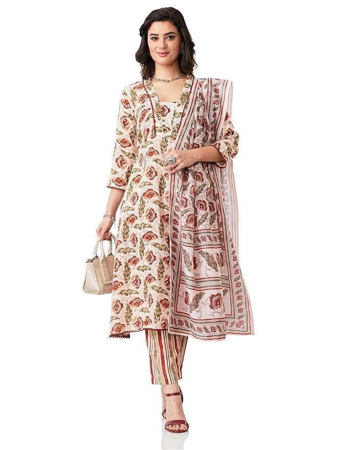 Myx Women's Printed Anarkali Kurta Pant Set with Dupatta
