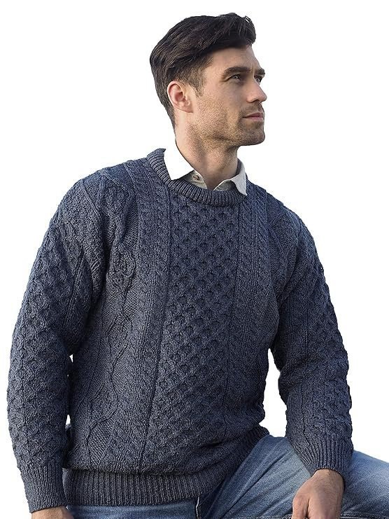 Aran Crafts Irish Soft Cable Knitted Crew Neck Sweater (100% Pure New Wool) - Image 6