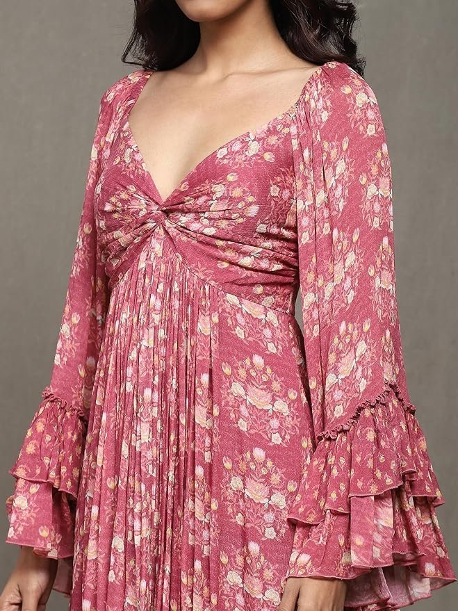 Ritu Kumar Pink Block Print Long Dress - Image 2